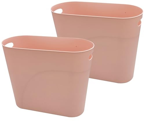 Caxmtu Lot de 2 corbeilles à papier, poubelle de salle de bain, hauteur : 27 cm, 10 l, mince, avec poignée, pour maison, cuisine, salle de bain, chambre à coucher, bureau - En plastique - Rose