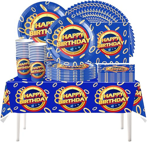 61 piezas Sonic el erizo vajilla de fiesta temática, Sonic el erizo niños cumpleaños vajilla, decoraciones de fiesta, suministros de cumpleaños, para 20 personas
