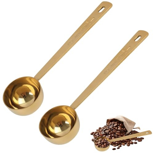 2 PCS Elegant Gold-Finished Stainless Steel Measuring Spoon by Ritual Scoop - Precision 5g Dosage for Collagen Supplements, Coffee & More,Kitchen and Wellness Accessory