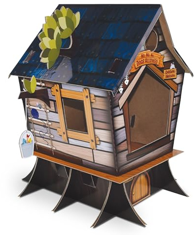 HappyCat Tree House Cat Scratcher House - Natural-Themed Cardboard Cat Playhouse, Scratch Panels, Spacious Interior & Scratch Surfaces - Sturdy Indoor Cat Activity Center