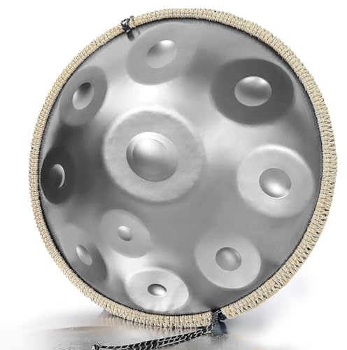 Handpan-Trommel 9/10/12 Töne, 432Hz/440Hz D-Moll Kurd Handtrommeln Instrument Für Erwachsene, 22 Zoll Premium-Stahl-Handpan Für Meditation, Yoga, Klangheilung(Silver,10 notes(432Hz))