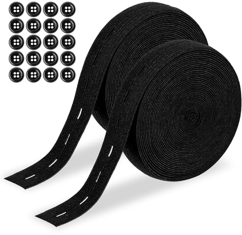 KEORHEZ Dos Cintas Elásticas con Ojales Cinta Elástica De Coser De 28 Metros De Largo Cinta Elástica con Ojales De 20 Mm Y 20 Botones Apta para Toda La Familia Y para Niños