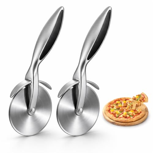 2PCS Premium Stainless Steel Pizza Cutter Wheel, StStainless Steel Sharp Pizza Slicer with Comfortable Grip Handle, Manual Pizza Slicer Tool for Flatbreads, Pies and Baking Preparation