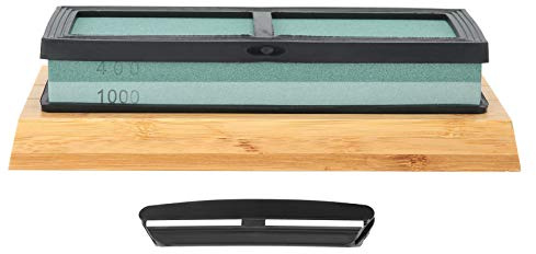 Pietra per Affilare Coltelli Doppia Faccia 400/1000 Grit con Base in Bambù e Guida Angolare - Affilatura Rapida e per Coltelli da, Forbici e Coltelli da Caccia