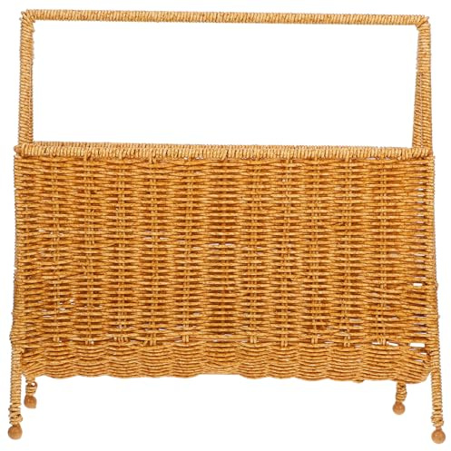 Toyvian Revistero Tejido Imitación Ratán, Cesta Organizadora Decorativa para Hogar, Soporte Ligero para Revistas y Libros, Tamaño Mediano, Color Claro Bicolor, Adecuado para