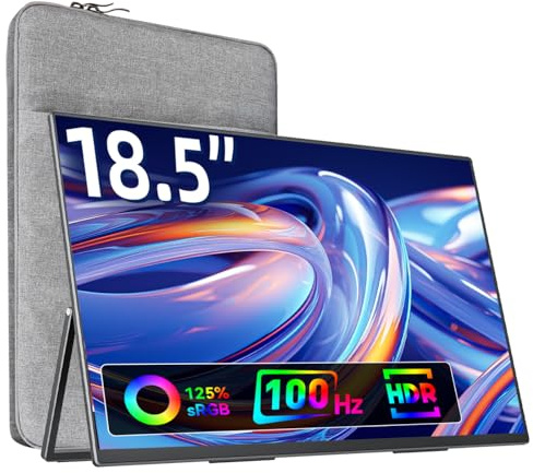 VisionOwl Tragbarer Monitor 18,5 Zoll, 100Hz 125% sRGB 1080P FHD IPS Externer Bildschirm, USB-C & HDMI Laptop Display mit integriertem Standfuß & Lautsprecher für Mac, PC, PS5, Xbox, VESA montierbar