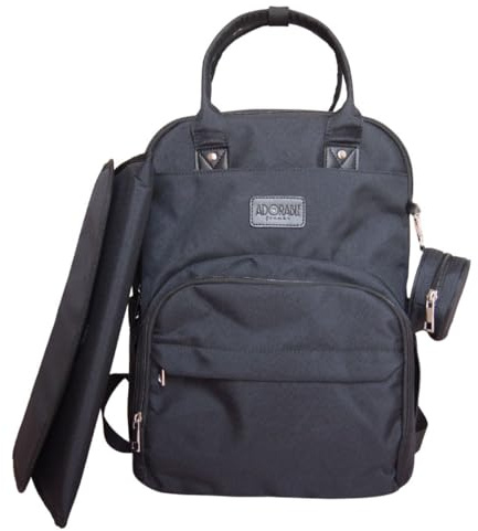 Adorable France – Sac à Langer Fripouille | Capacité de 30L | Déperlant | Sac à Dos à Langer bébé avec Matelas à Langer | Porte-Sucette et Sangles de Poussette (Noir)