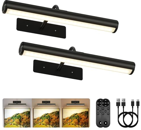 EZVALO Bilderleuchte Kabellos LED Bildbeleuchtung Akku 4000mAh | 33cm Wandlampe mit Fernbedienung, Dimmbar & 3 Farbtemperaturen, Bildleuchten für Bilder, Bilderrahmen- Schwarz