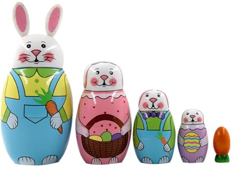 Ryska Matryoshka-dockor 5 st/set söt trä kanin häckande dockor set påsk kanin morot rysk bosk docka leksak, påskhare