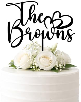 Personalised Surname Wedding Cake Topper with Hearts, Custom Acrylic or Wooden Wedding Cake Decoration
