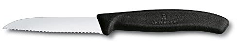Victorinox, 5.0433, Standard, Gemüsemesser, Extra scharfe Klinge, mit Wellenschliff, robuster Kunststoff-Griff, Schwarz, Made in Switzerland, Spülmaschinengeeignet