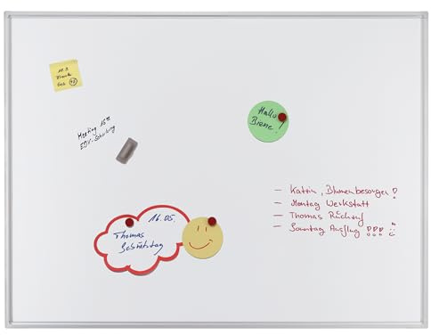 FRANKEN Whiteboard, Schreibtafel ECO, emailliert, magnetisch, beschreibbar, trocken abwischbar, mit Aluminiumrahmen, Magnettafel zur Wandbefestigung, Weiß, 90 x 60 cm, SC4202