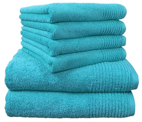 Dyckhoff Handtuchset Brillant, 2 Badetücher / Duschtücher 70 x 140 cm und 4 Handtücher 50 x 100 cm, 6-teilig, türkis