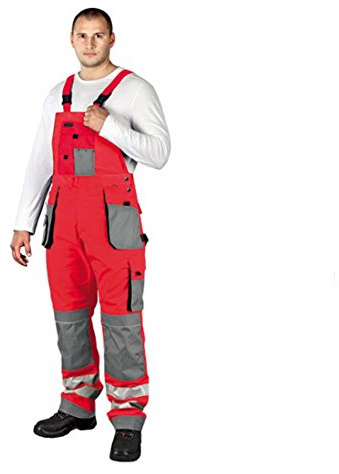 Arbeitslatzhose mit Reflektoren Warnschutzhose Warnschutzlatzhose Latzhose Warnschutz Arbeitshose Sicherheitshose 56 rot