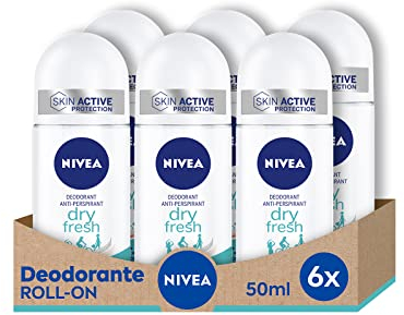 NIVEA Deodorante Roll on Dry Fresh 6 x 50 ml, Deodorante donna per una protezione sicura 72h, Deo roll on antitraspirante senza alcool e dermotestato per una piacevole sensazione di freschezza