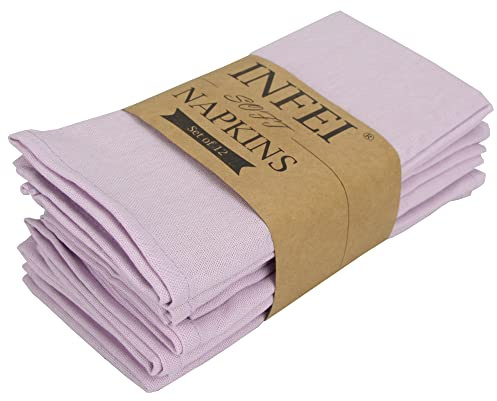 INFEI Solid Color Linen Blended Thin Dinner Cloth Napkins - Set of 12 (40 x 40 cm) - for Wedding Parties Events & Home Use (Lavender)
