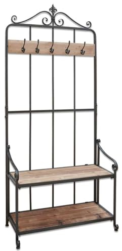 Loberon Garderobe Sussy, schwarz/braun | Romantischer Landhaus-Stil, Schmales, Hohes Design, Kunstvoll Gearbeitetes Gestell, Viel Stauraum, Ordnungshelfer, Eisen