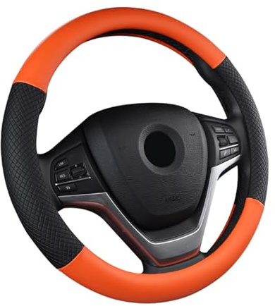 SFONIA Auto Lenkrad Abdeckung Lenkradschutz Lenkradhülle PU Leder Universal 37-38cm/15 rutschfest Atmungsaktiv Langlebig (Orange)