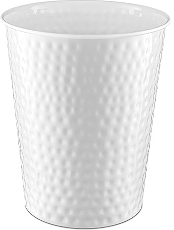 Monarch Abode Metal Bathroom Trash Can – Waste Basket for Bedroom, Office Desk, & Dorm, Hand Hammered, Durable Decorative White Small Trash Can Bathroom Garbage Bin Wastebasket