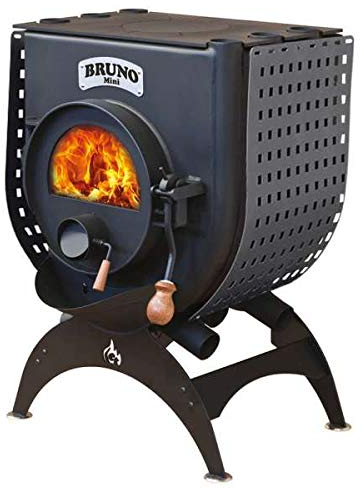 Werkstattofen Bruno Mini I mit Herdplatte - 6 kW Warmluftofen - Top Qualität - hochwertiger Stahl - Zulassung für Deutschland und Schweiz - BimSchV (Untergestell Klassik, Seitenverkleidung Quattro)