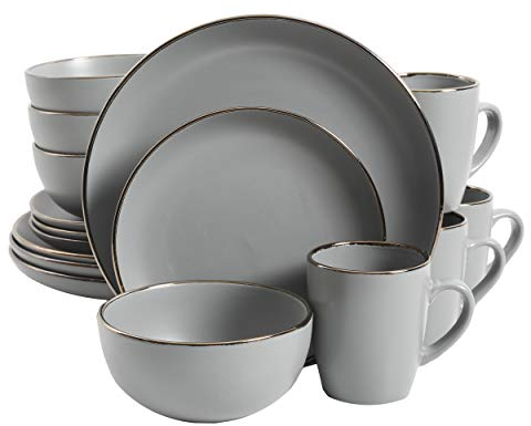 Gibson Home, set di stoviglie Rockaway Gold da 16 pezzi, grigio opaco