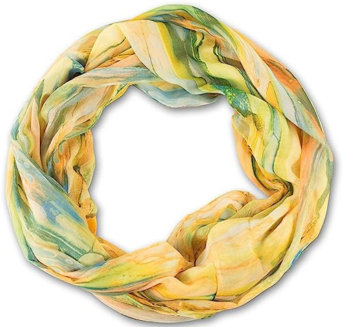 fashionchimp Loop Schlauchschal für Damen mit Feder-Muster in Batik Style, Crash and Crinkle, Seide, Schal