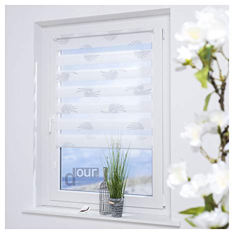 ourdeco® Doppel-Rollo, Duo Rollo Klemmfix / 80 x 150 cm mit Druckmotiv Aster/lichtdurchlässig, Blickdicht/Klemmen, Montage ohne zu Bohren