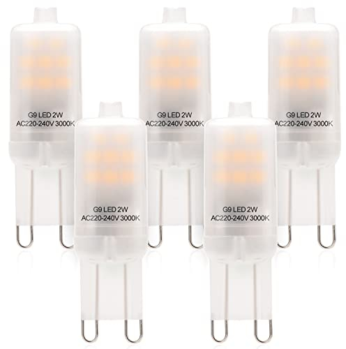 Eco.Luma Ampoules LED G9 2W Blanc Chaud 3000K, 10W 20W Remplacement Halogènes, Angle de Faisceau 360° LED G9, Pas Dimmable AC 220-240V, Paquet de 5