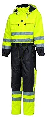 Helly Hansen Ludvika Hi Vis Waterproof Quilted Suit Coverall Yellow or Orange (Yellow/Navy, C64-55)