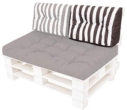 PillowPrim Palettenkissen - Sitzkissen - Komfort für Sofa & Couch - Perfekt für Balkonmöbel & Garten - Weich & langlebig - Rückenlehne 60x40 cm, Braun mit Streifen