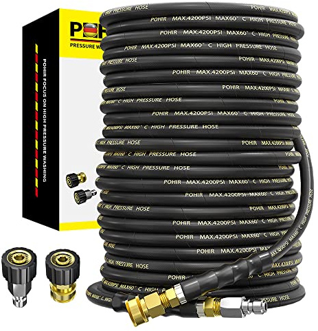 POHIR Power Washer Hose 300FT 3/8'' Quick Connect, Hochfester Draht geflochtener Autowaschwasserschlauch, 1/4 Zoll Schlauch für Hochdruckreiniger, 4200 PSI