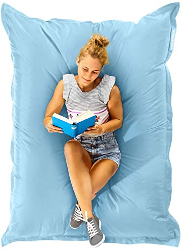 Green Bean Outdoor Sitzsack XXL 140x180cm 380 Liter Kinder & Erwachsene Bean Bag EPS Perlen Füllung Riesensitzsack Groß Liegekissen Waschbar Wetterfest Lounge Sitzkissen Bodenkissen Pastell Hellblau
