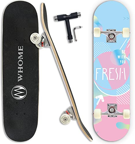 WHOME Pro Skateboards Komplett für Erwachsene/Kinder Mädchen/Jungen Anfänger/Profi - 31 x 8 Zoll Standard 8-Fach Alpine Ahorn Deck ABEC-9 inkl. T-Tool