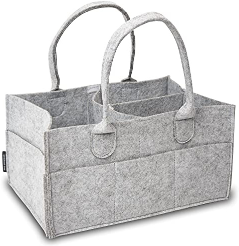 Rubberneck Cesta de fieltro para pañales - Organizador de almacenamiento portátil para bebés, 33 x 22 x 17 cm, Gris Claro
