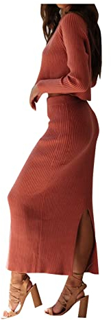 Frauen-Pullover-Rock Setzt Sexy Bodycon-2-teilige Outfits, Knit-Crop-top und Schlitz-Maxi-röcke