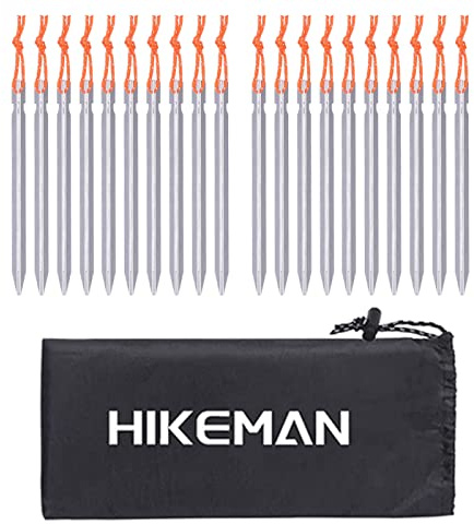 HIKEMAN 20-pack tältpinnar i aluminiumlegering tältpinnar med dragskoväska för utomhus camping resa vandring strand slitstark (silver)