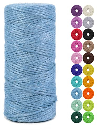 LEREATI Garden Twine String 2mm x 100m Jute Twine Garden String Natural Jute Rope, Hemp Rope Craft String for Gardening, DIY Arts & Crafts, Gift Wrapping, Bundling Parcel, Christmas (Light Blue)