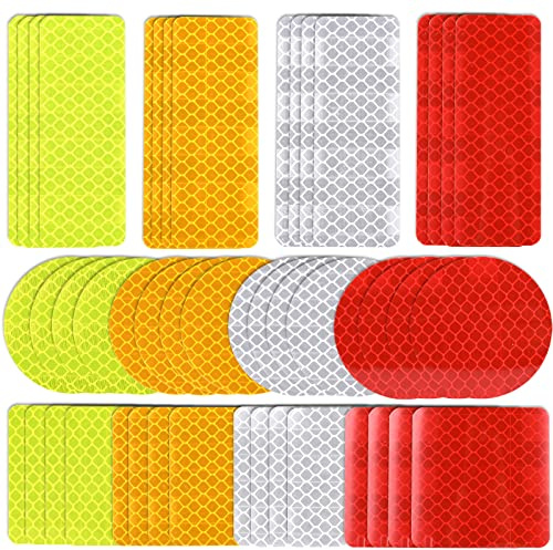 48 pièces Bande Reflechissante Autocollante, Autocollant Reflechissant Bande d'avertissement, Bandes Reflechissantes Adhesives, Autocollants Reflecteurs, pour Vélo, Voiture, Casque, Poussette, Moto