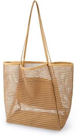 benpen Große Strandtasche Damen Xl Familie,Beach Bags For Women,Netztasche Strand Mit Reißverschluss Innentasche,Faltbare Leichte Mesh Strandtasche Korb,Badetasche Klein,Shopper für Frauen