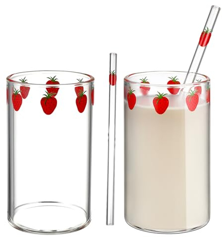 UPKOCH 2 Set Di Bicchieri Di Fragole Bicchiere Di Con Cannuccia Bel Bicchiere Di Di Fragola D'acqua Bicchieri Bottiglia Per Succo Acqua Latte Caffè Tè