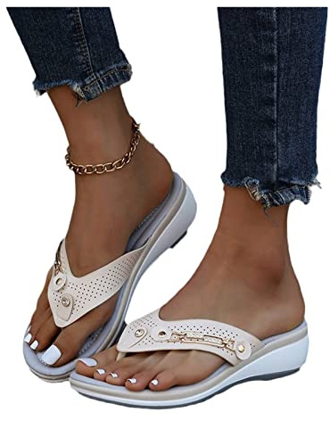 Sandalias Ortopédicas con Separador De Dedos Chanclas De Diamantes De Imitación De Moda for Mujer Flip-Flops De Cuero PU De Verano Zapatillas Plataforma Zapatos De Playa (Color : Beige, Size : 39 EU