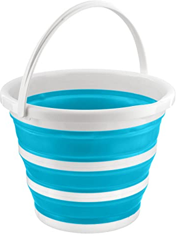 HOMESHOPA Collapsible Bucket, Blue 10L Capacity Compact, Sturdy Foldable Silicone Water Bucket with Comfortable Grip Handle, Portable Space Saving Large Water Pail, Cleaning Fishing Camping Bucket-
