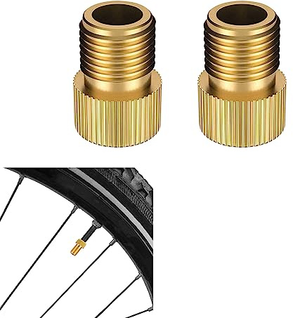 Rowwait 2pcs Presta Valve Adapter,Bike Pump Adaptor,Bike Pump Adapter Converter,Presta to Schrader Valve Adapter,Rubber Inner Ring,Inflate Bike Tyre with Standard Pump or Air Compressor,Gold