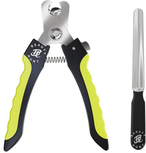 BeautyHunt Dog Claw Clippers & Nail File 16cm – Professional Pet Nail Cutter with Safety Lock & Protective Guard for Dogs, Cats, Birds, Rabbits, Guinea Pig