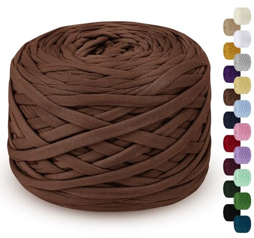 LEREATI Fil pour Crochet 285g 100m Tshirt Yarn Fil Polyester pour Sac au Crochet, Coton à Tricoter pour Sac, Panier, Bricolage, Tapis, Couverture (Brun Caramel)