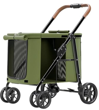 Chariot pour animaux de compagnie Grand chariot pliable for chiens et chats, 4 roues portables, 30KG, animal de compagnie à transporter (Color : Green)
