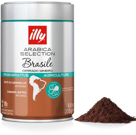 6 bocaux de café Illy moulu 250 grammes Arabica Selection Brésil Cerrado Mineiro Certificat