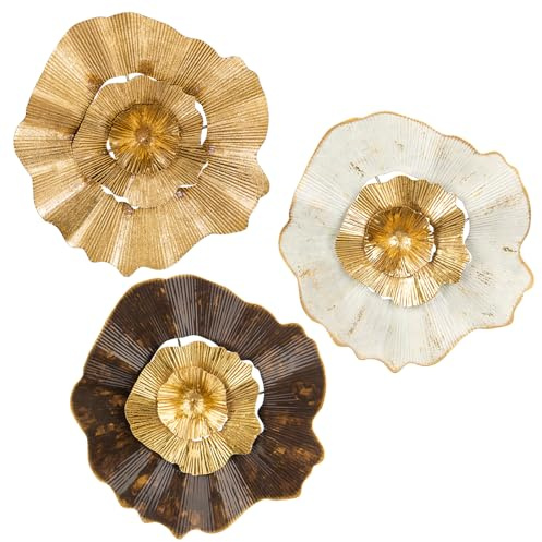 Briful 12 Gold Wall Décor Pack of 3 Metal Flower Plate Wall Art Modern Accent Hanging Wall Decorations For Home Office Bedroom Or Living Room Wall Sculptures