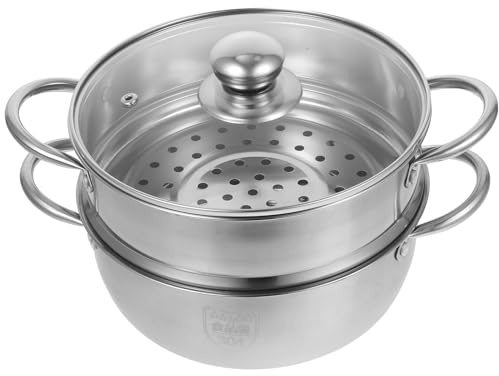 PRETYZOOM Stainless Steel Steamer Pot 10.23 inch 2 Tier Steam Pot for Vegetables Dumplings Soup Milk Pan Compatible with Induction and Gas Cookers 1