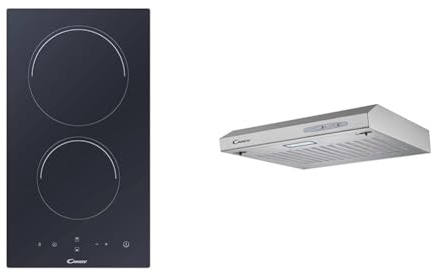 Candy Smart CDH 30, Placa Vitrocerámica, 2 Zonas, 30CM, 9 Niveles de Potencia, 2,9KW & CFT610/5S/1 Campana Extractora, Montaje en la pared, 60 cm, 3 Niveles de Potencia, 209M3/H